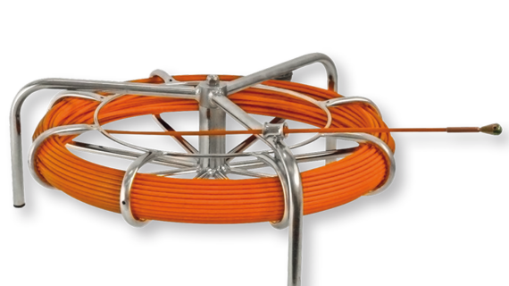 Sonda passacavo in fibra di vetro rivestita in PP con avvolgitore orizzontale Ø 6mm 100 metri